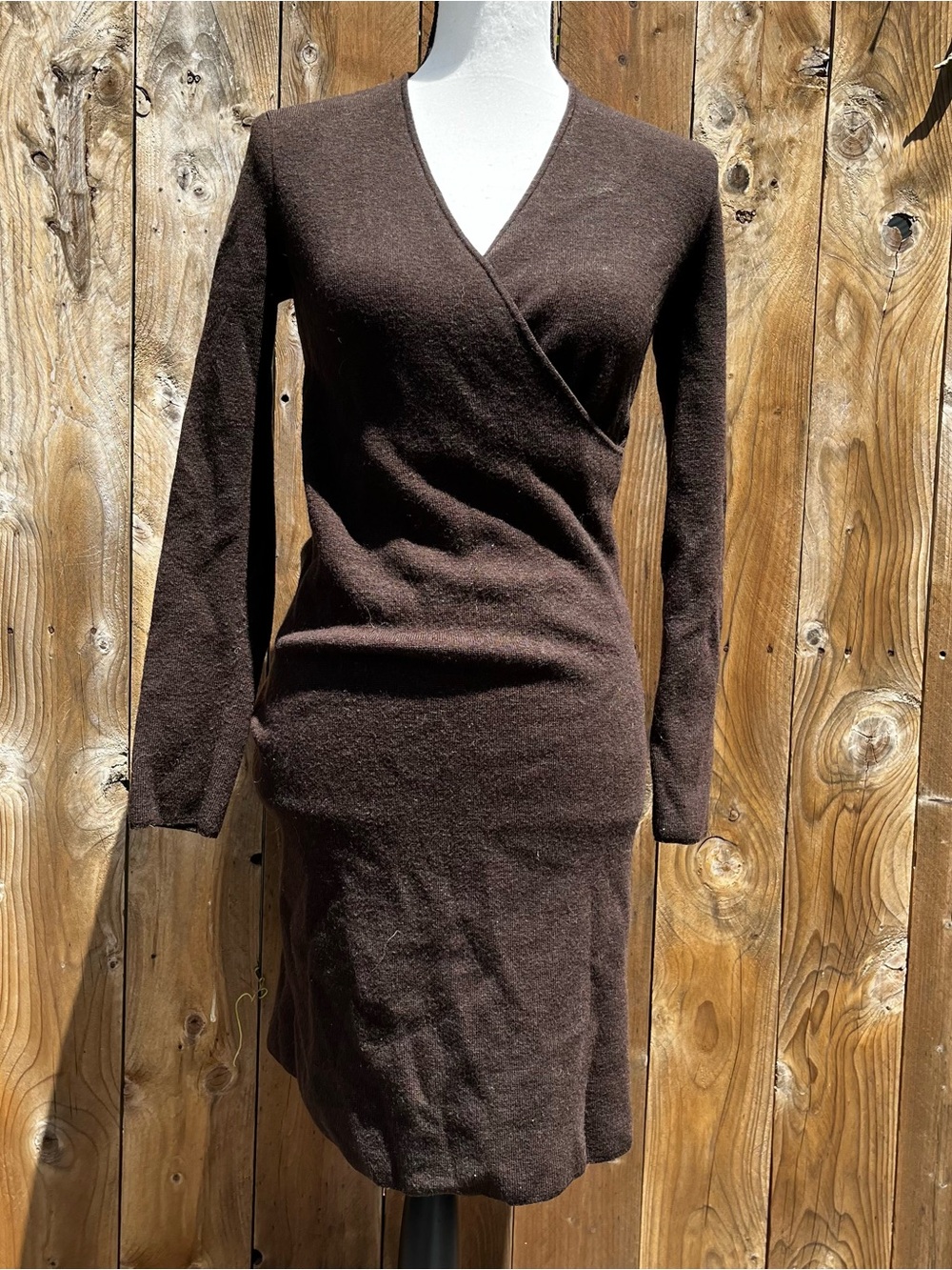 Ann Taylor Grunge Fairycore Petite Classic Brown Wrap-Style Women's Dress